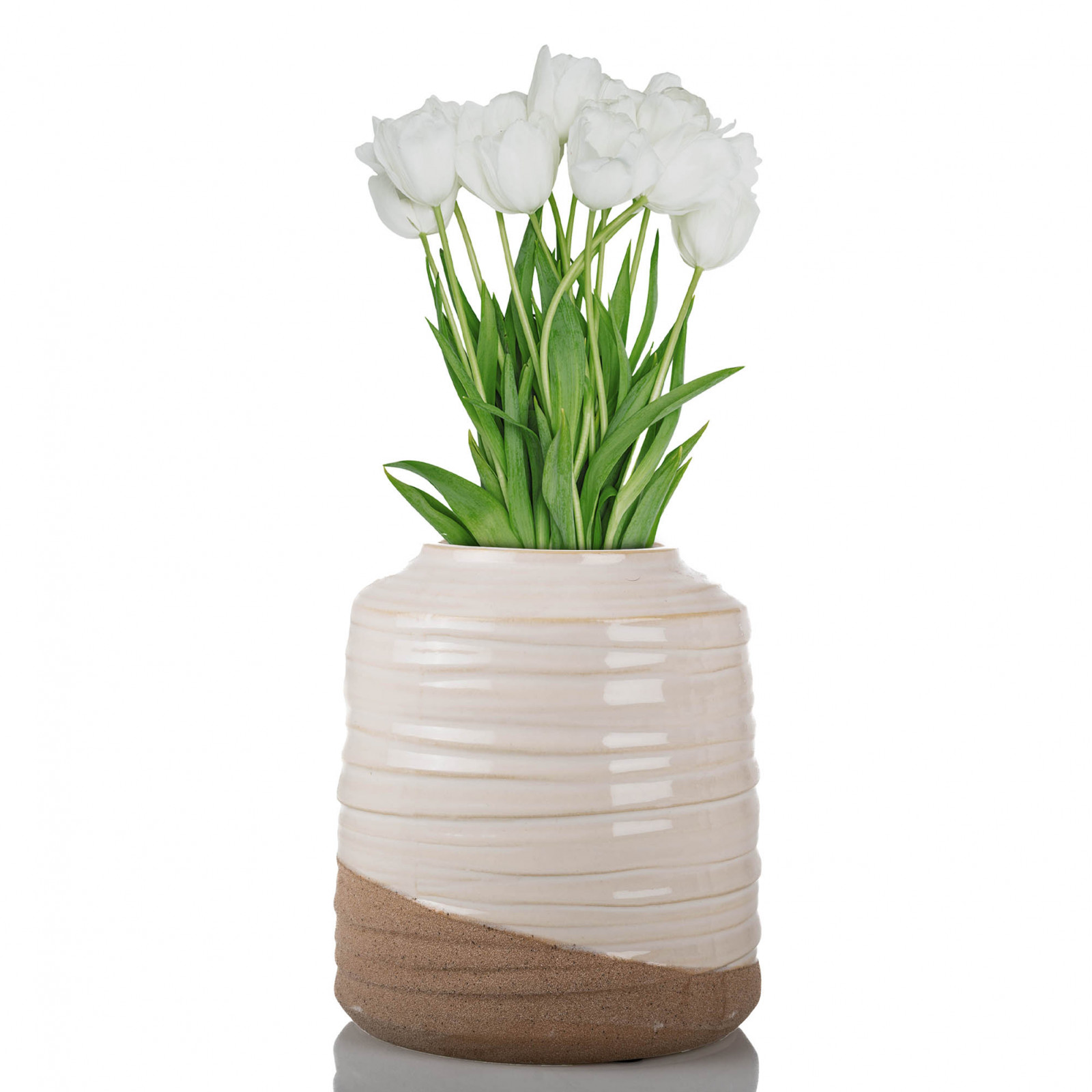 Florero Cil Franja Blanco Beige 18 5x16cm De 100 Piedra Haus