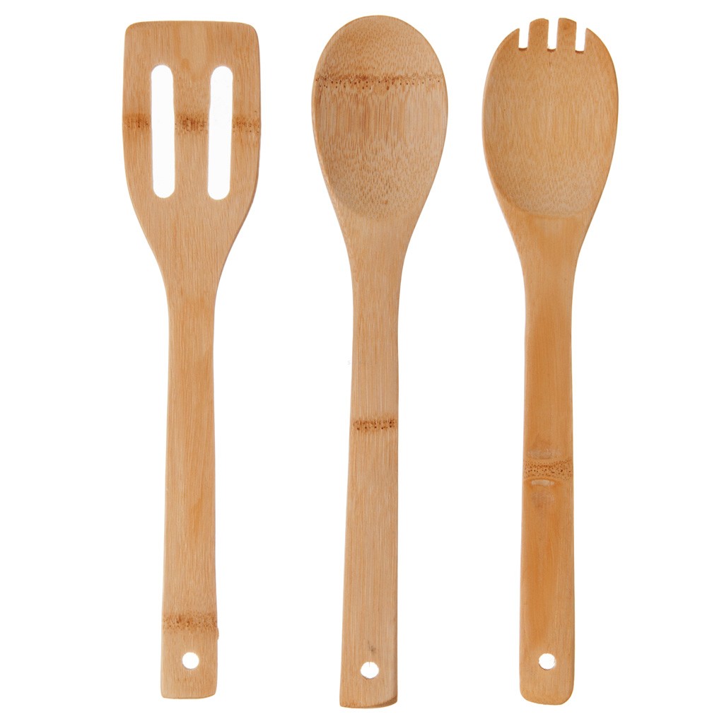 3 Utensilios Madera Bamboo Cocina Cuchara Espatula Tenedor