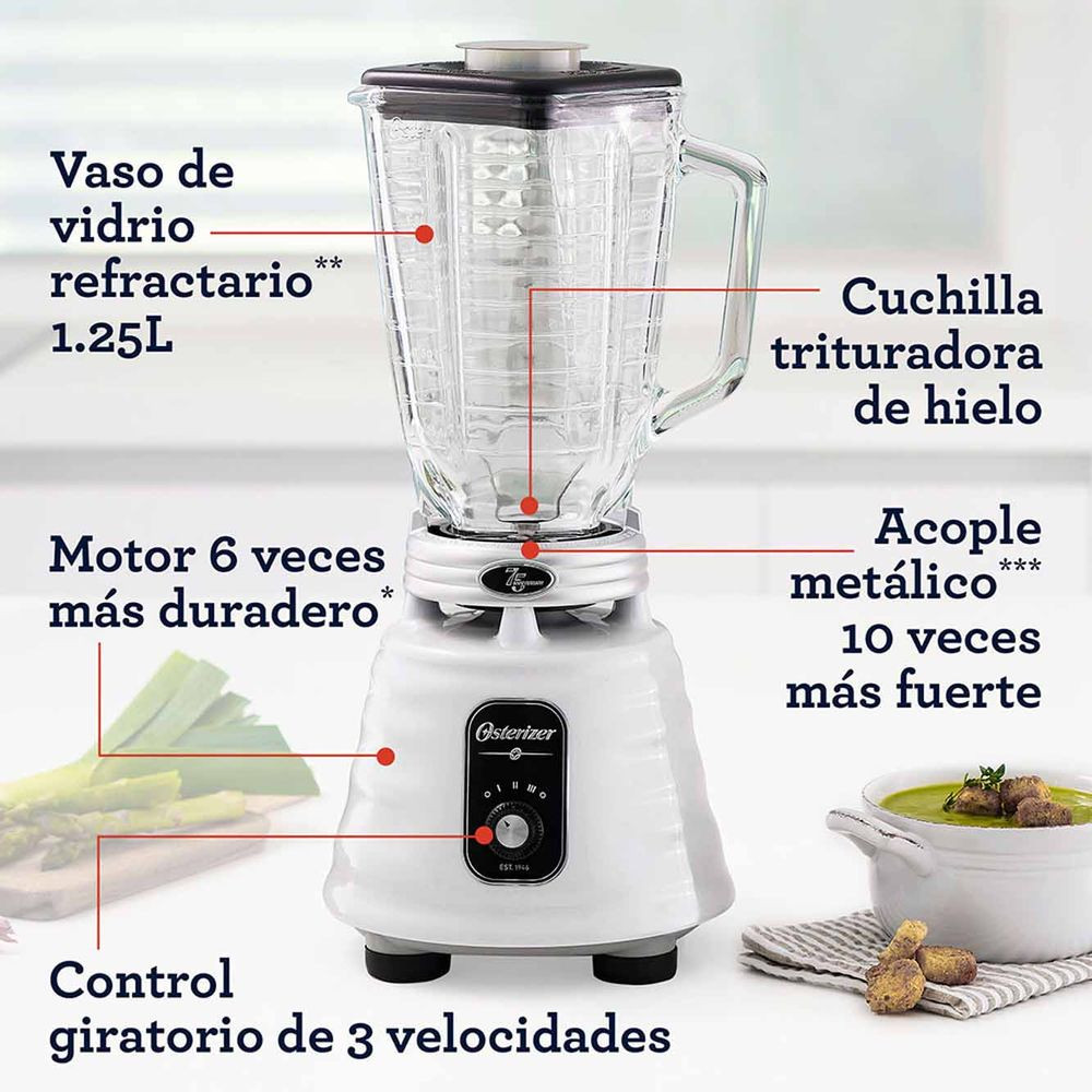 Vaso Vidrio OSTER Licuadora 1.25L + Tapa