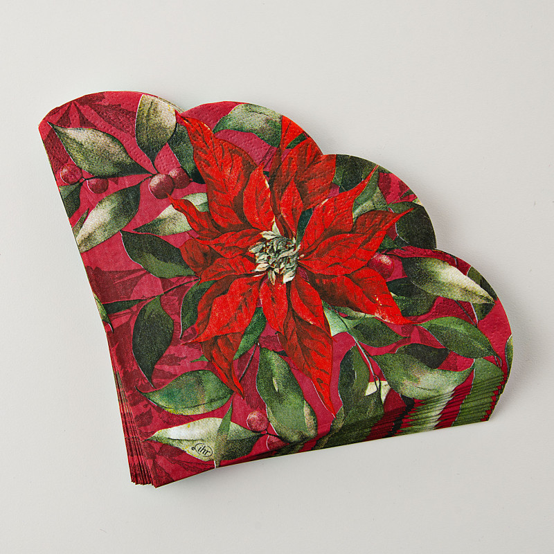 Juego de 12 Servilletas Abanico Poinsettia God Jul