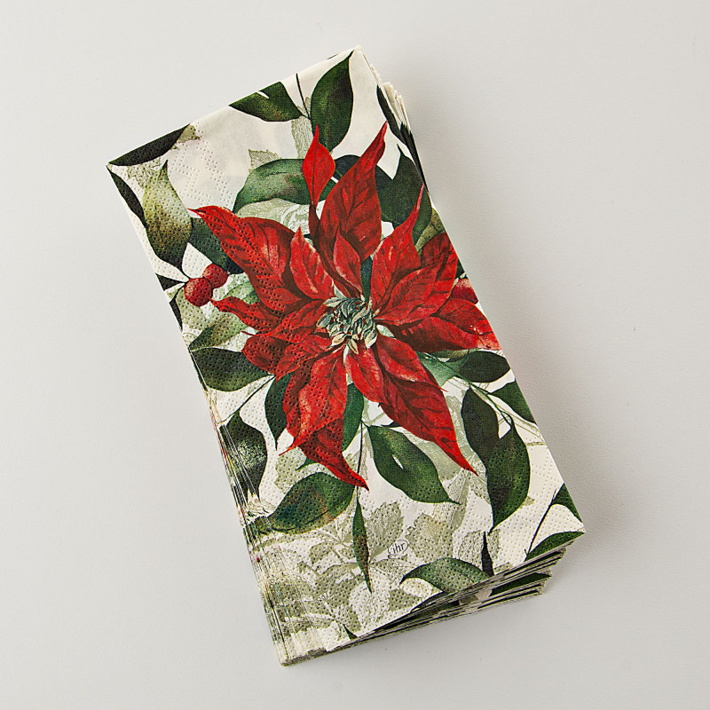 Juego de 16 Servilletas de Papel para Visitas Poinsettia God Jul