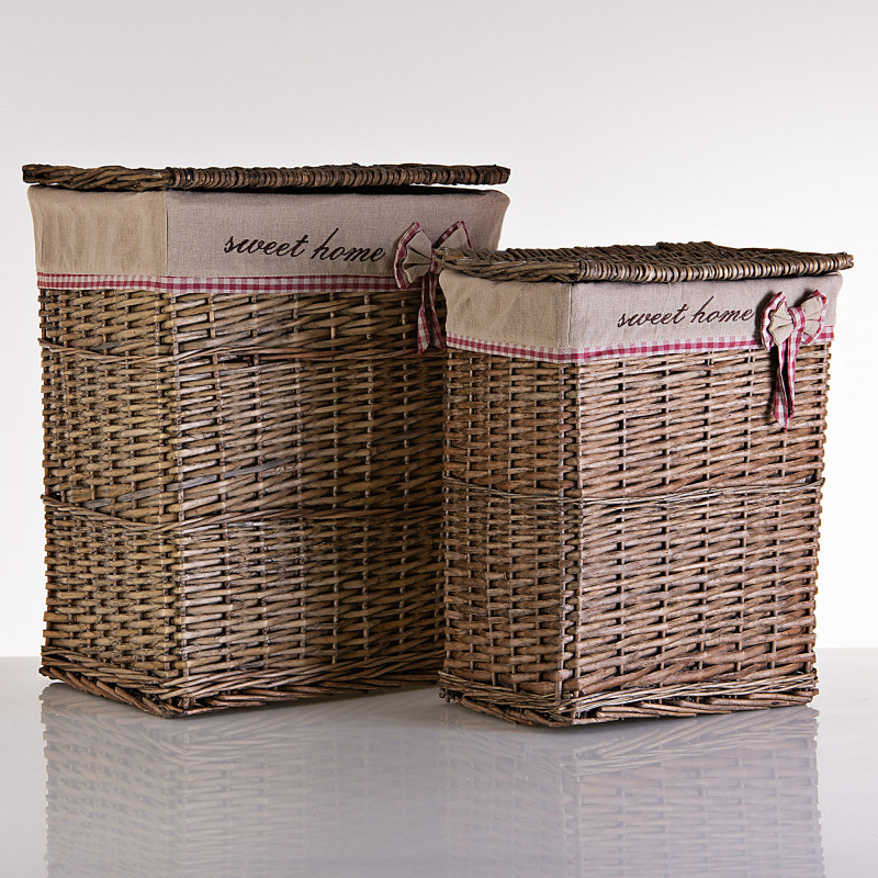 Hamper con tapa y forro beige/rojo Natural Haus