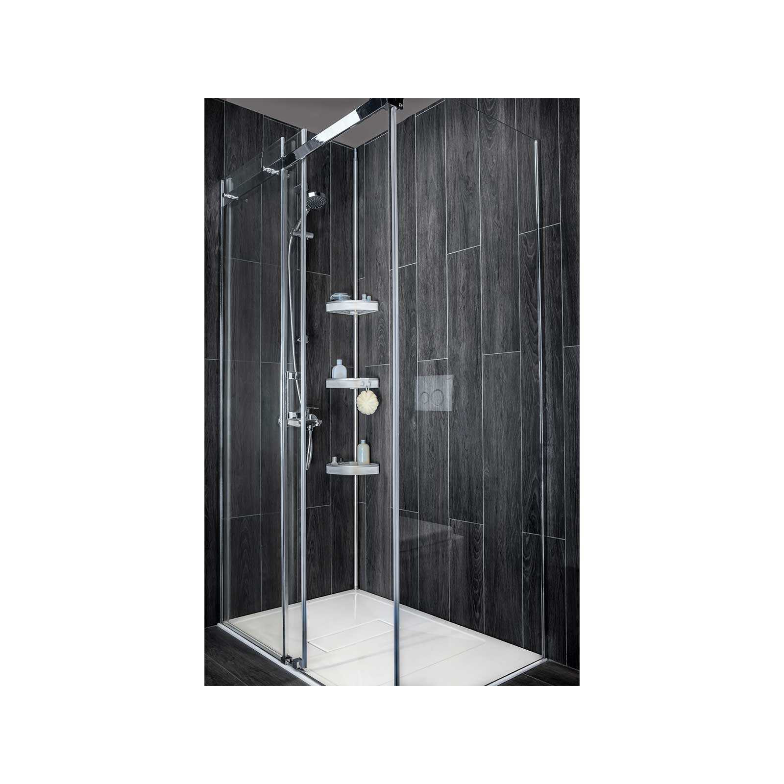 Organizador de ducha esquinero de 2 niveles, estante de esquina de baño con  orificios de drenaje, organizador de ducha, estante de ducha para bañera