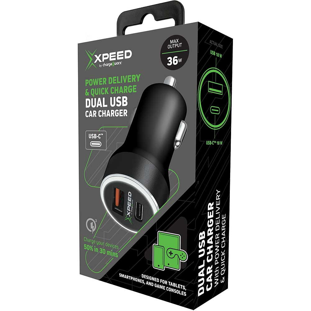 Cargador Rápido USB para coche QC3.0 de 36W o PowerDelivery