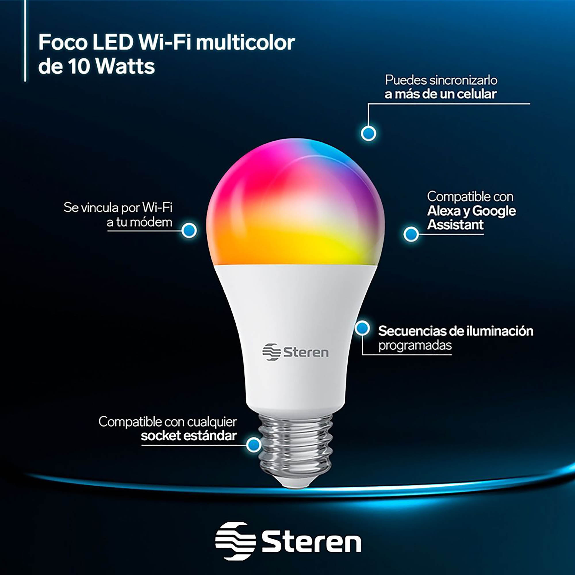 Foco Inteligente WiFi, Multicolor + Luz Blanca Fría y Cálida (RGB