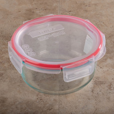 Molde Refractario Redondo de Vidrio con Tapa Plástica 0.946L Clear / Rojo Pyrex Corelle