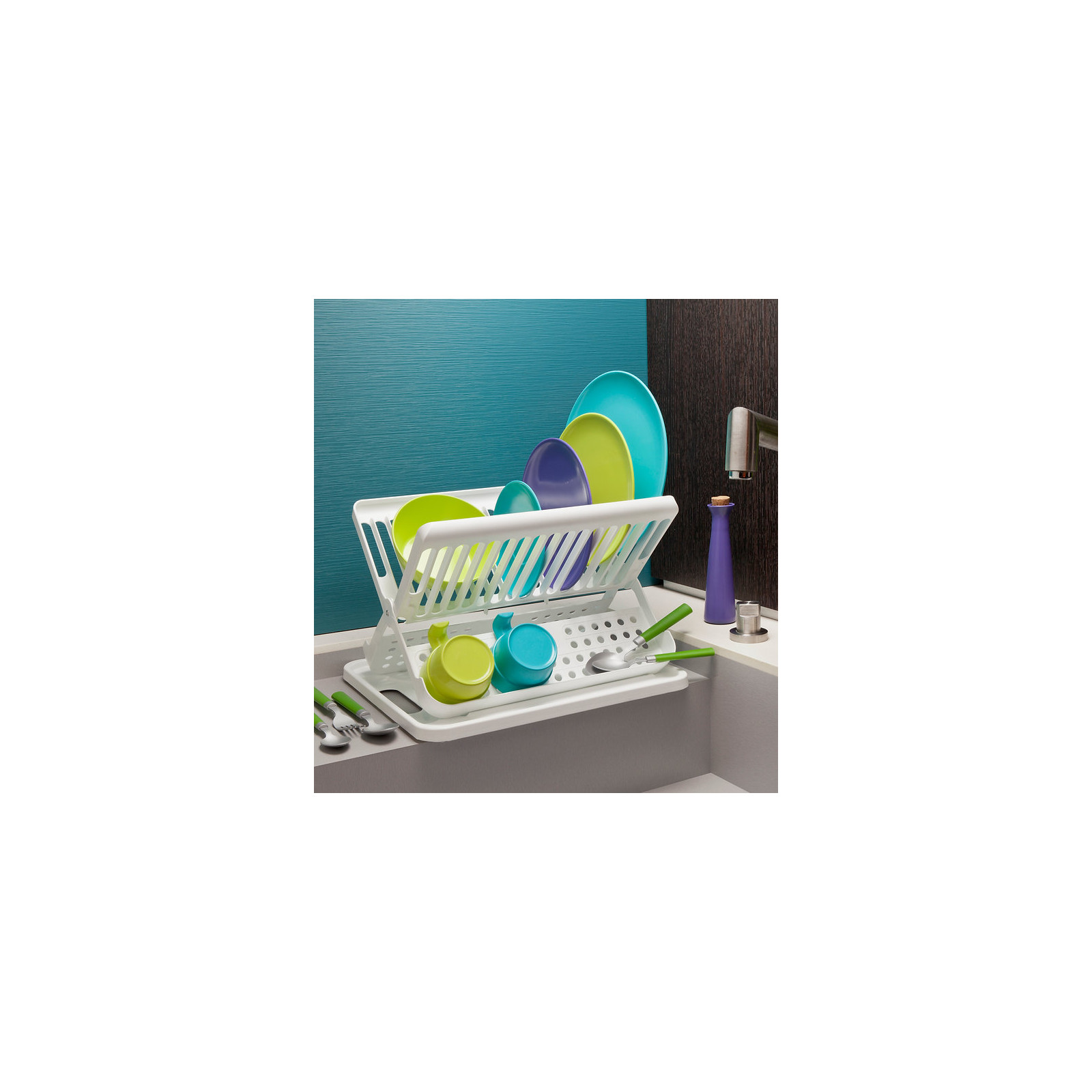 SAMMART Escurridor de platos de plástico plegable, juego de escurridor  plegable, organizador de vajilla portátil, ahorro de espacio (1,  blanco/verde