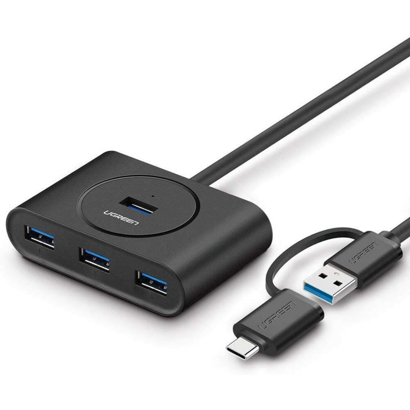 Adaptador HUB para laptop USB / USB-C a 3 USB-C / USB Negro Ugreen