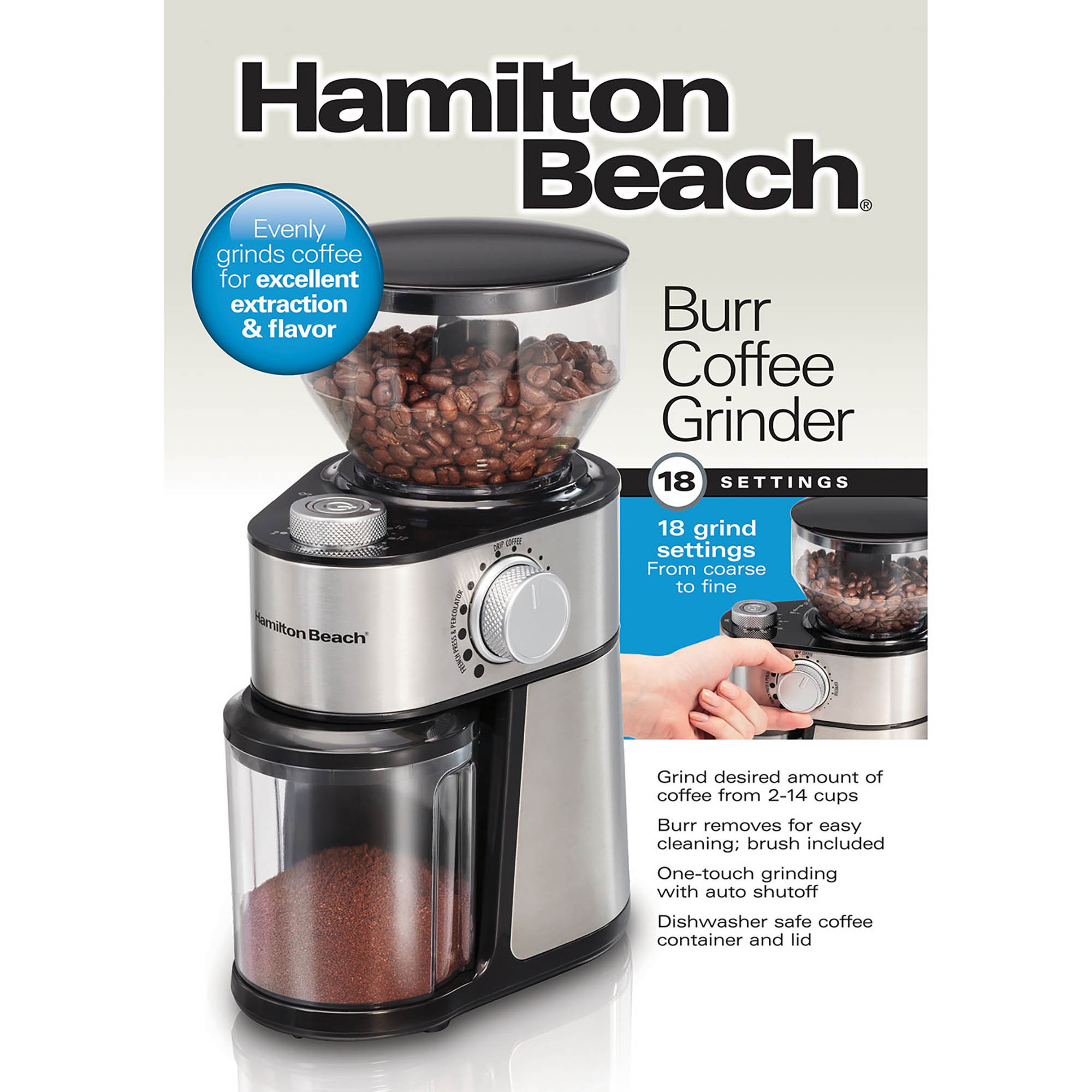 Molinillo de café eléctrico Hamilton Beach con tolva grande de 16 oz y 18  configuraciones para 2-14 tazas, acero inoxidable (80385) : Precio Guatemala