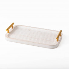 Bandeja Decorativa Rectangular Vintage Blanco / Dorado de Madera Haus