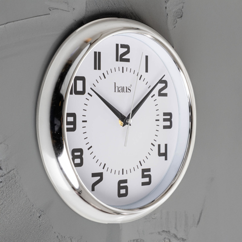 Reloj Redondo 25cm Silver de Plástico Haus