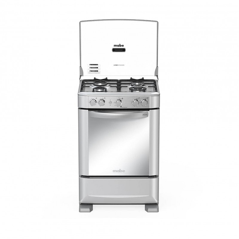 Mabe Cocina a Gas EM6040FG1 Silver con 4 Quemadores, Encendido Electrónico y Puerta Panorámica 60cm