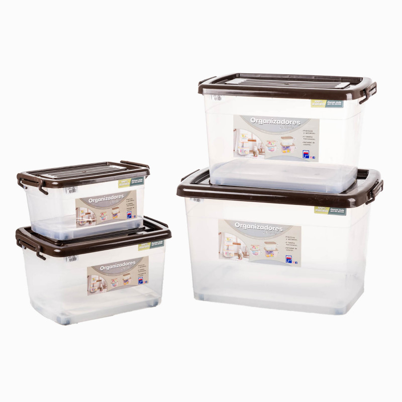 Caja Organizadora Móvil Clear con Tapa Café