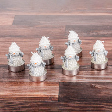 Juego de 6 Velas Tealight Muñeco de Nieve Blanco / Silver de Parafina