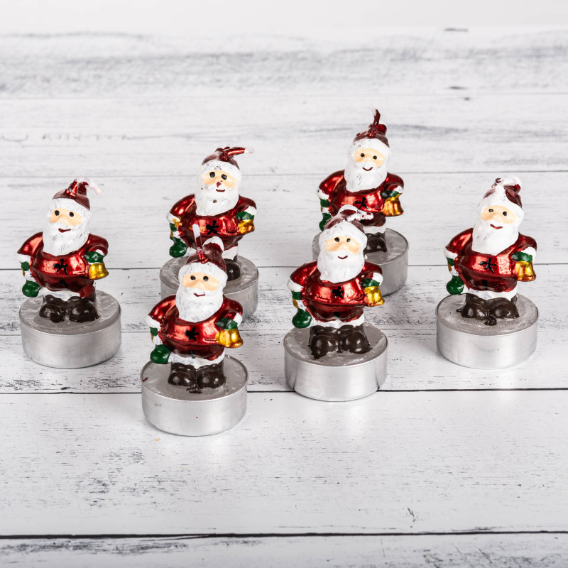 Juego de 6 Velas Tealight Santa Rojo / Blanco de Parafina