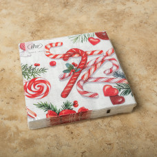 Juego de 20 Servilletas Lunch Candy Canes Blanco / Rojo 33x33cm