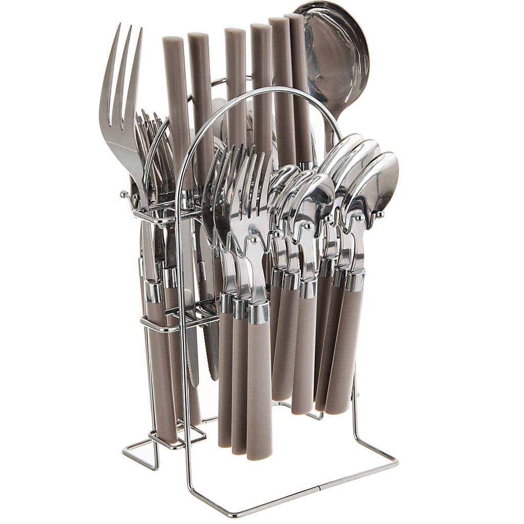 Cubiertos de cocina cuchillos tenedores y cucharas en soporte